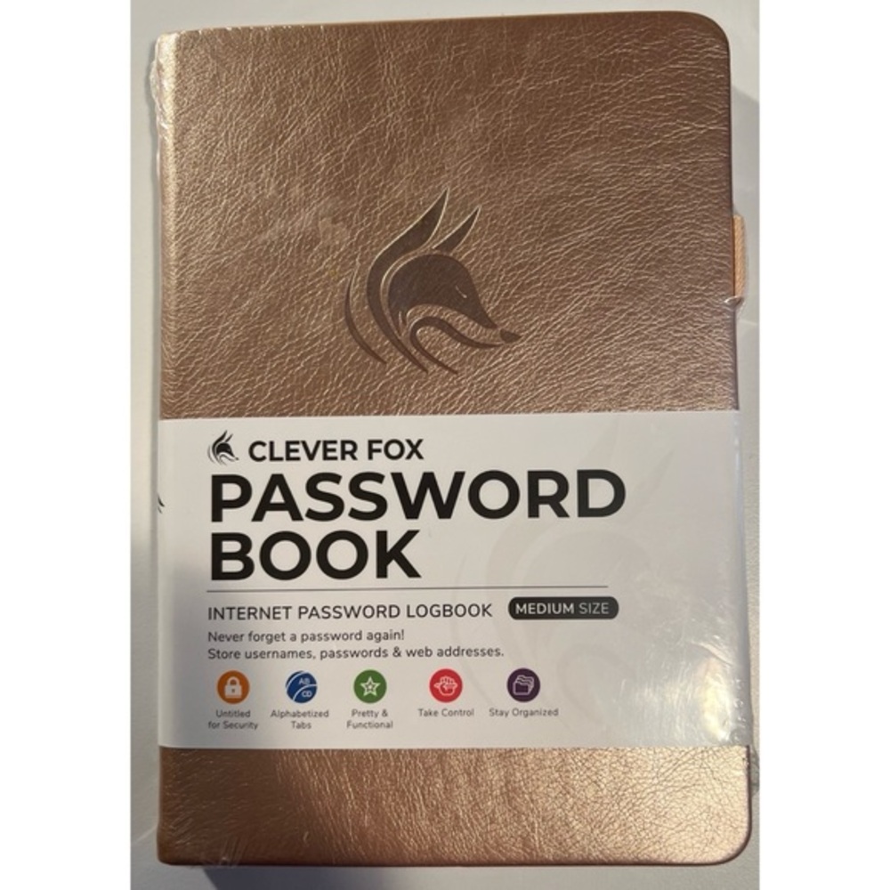 Clever Fox PASSWORD BOOK.  Metallic Pink. New.